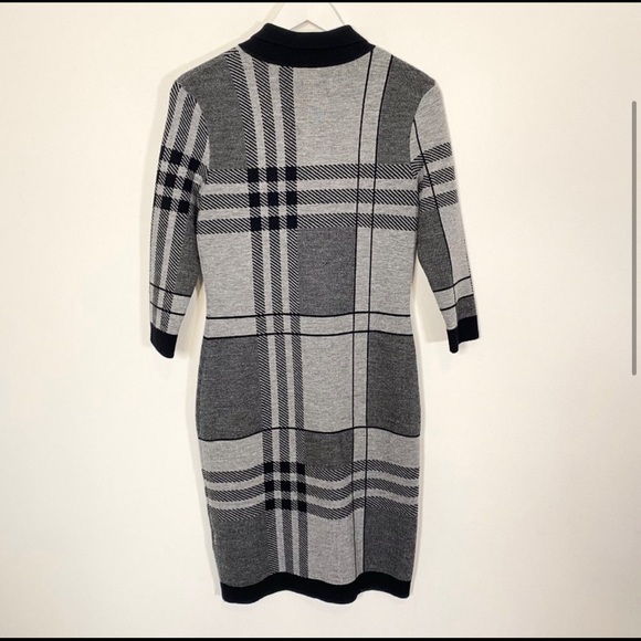 Hugo Boss Gray Plaid Wool Blend Knit Sweater Dress - Picture 4 of 10